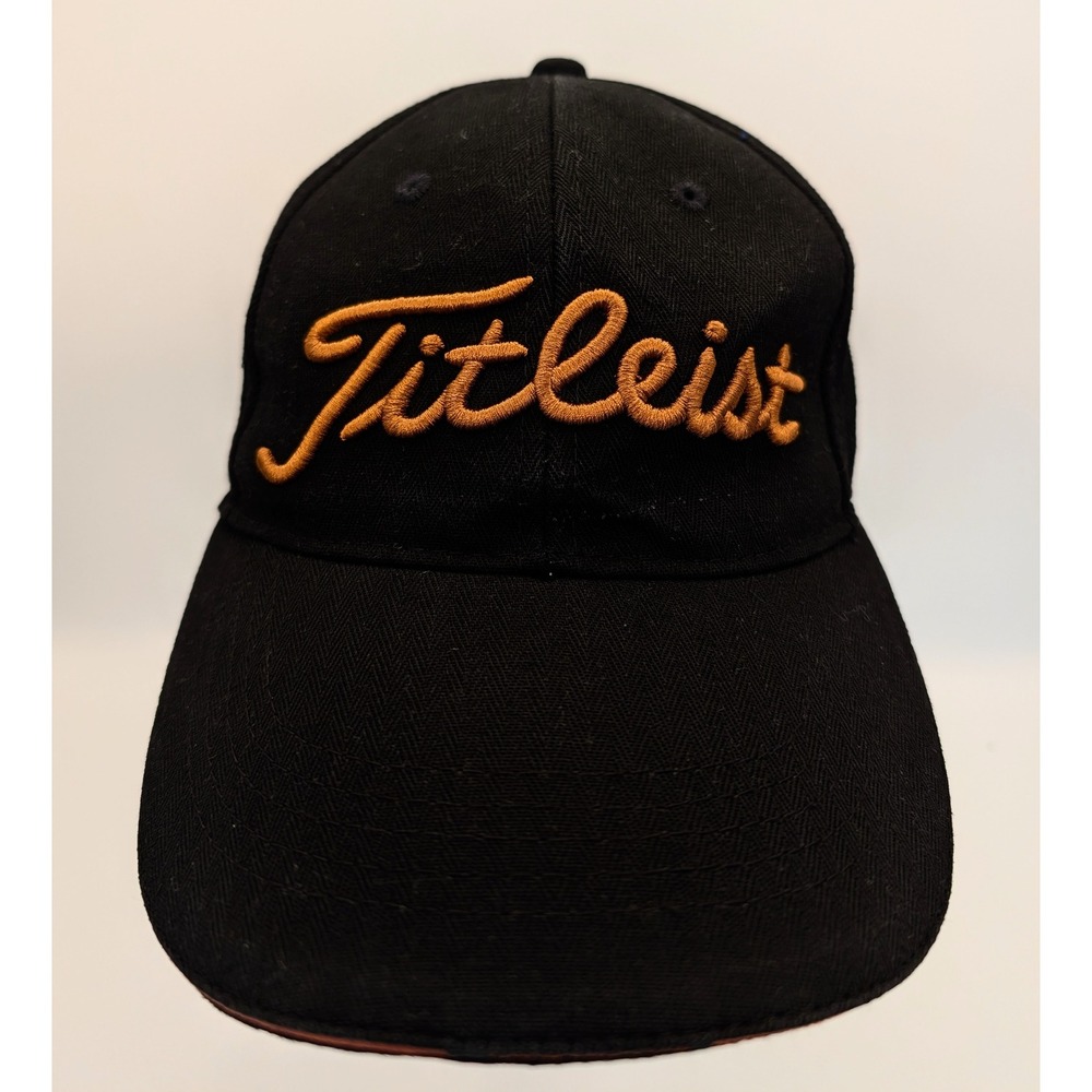 Titleist Pro V1 Golf Hat Black Orange 3D Logo Adjustable Strap Herringbone Cap - Picture 2 of 9